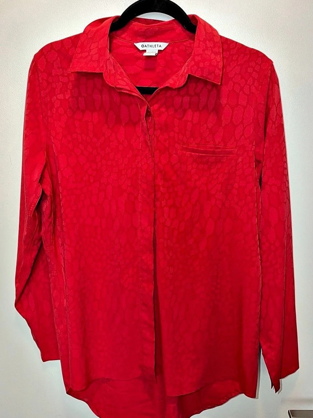 Athleta Urbanite Textured Top Matador Red Leopard Print Size Medium